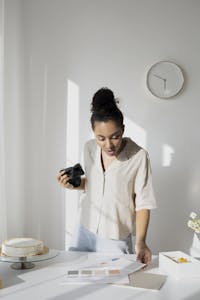 A clock with a person multitasking small tasks around it