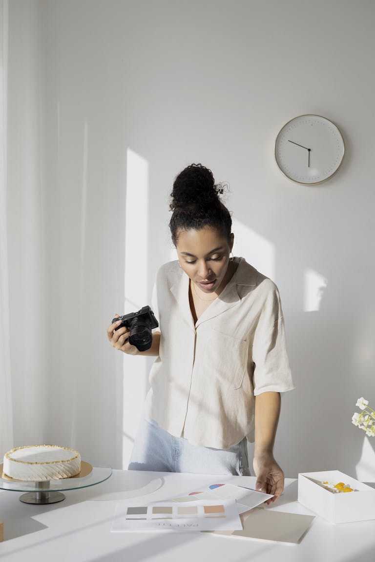 A clock with a person multitasking small tasks around it