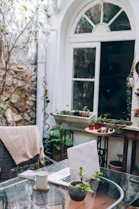 A serene workspace with only essential devices and a calming atmosphere.