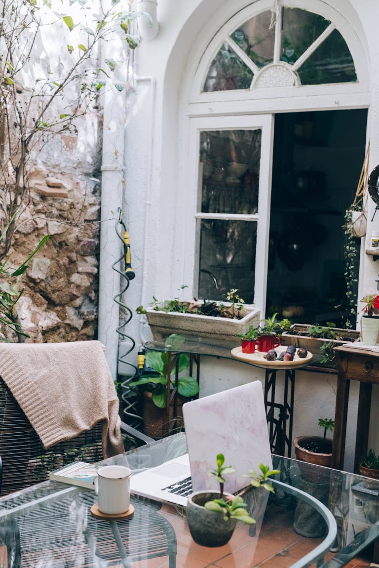 A serene workspace with only essential devices and a calming atmosphere.