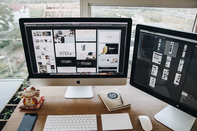 A cluttered desktop transforming into a clean, minimalist screen.