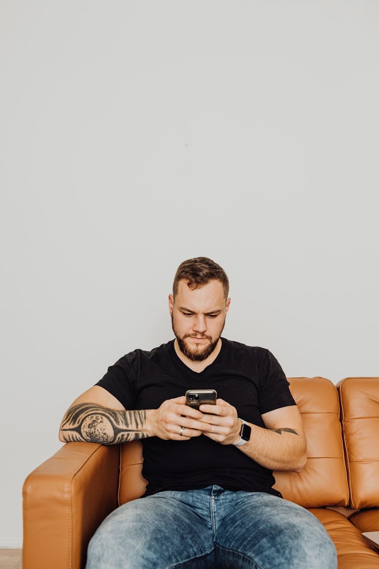 A person turning off smartphone notifications with a calm background