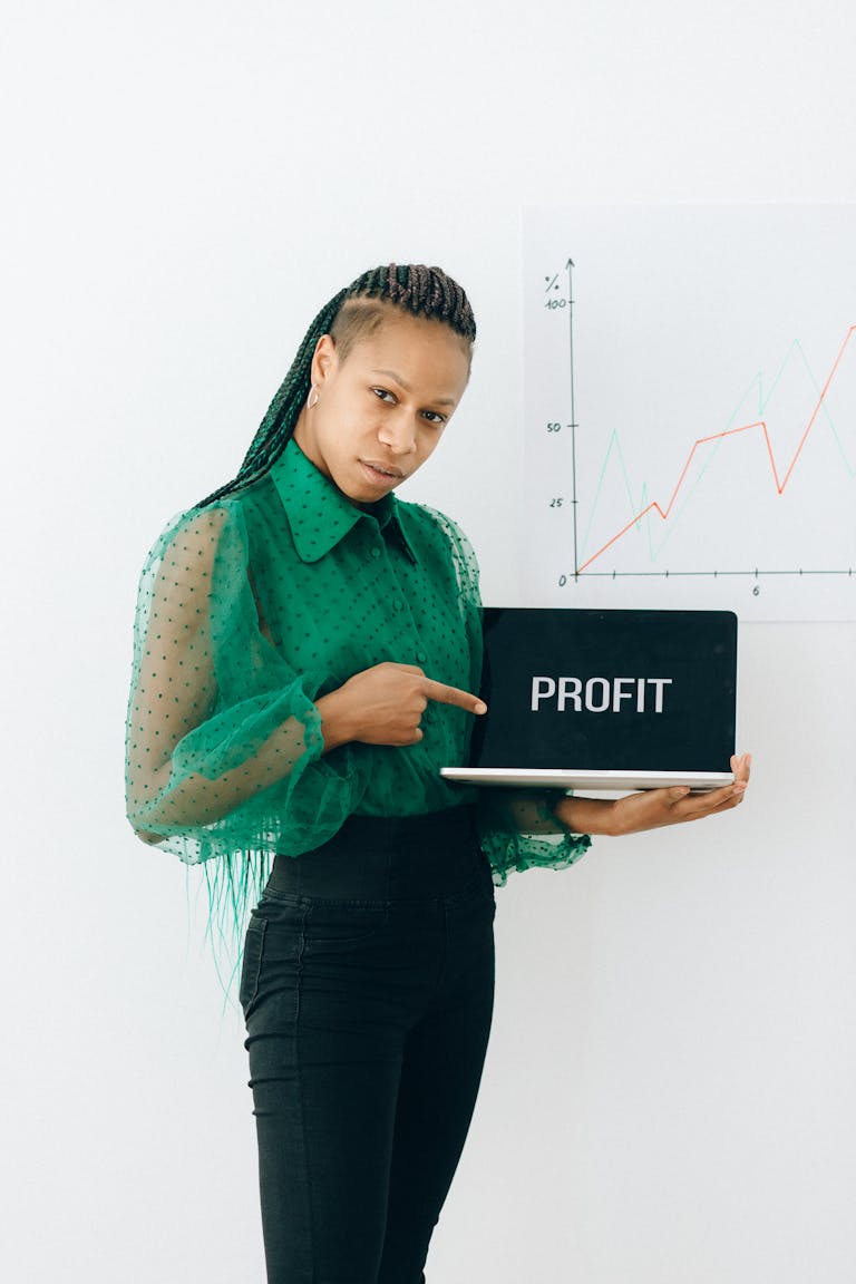 A person with a thoughtful expression, looking at a growth chart or visual representation of improvement and progress.