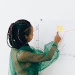 A person crossing off tasks on a habit tracker, with a visual of progress over time.